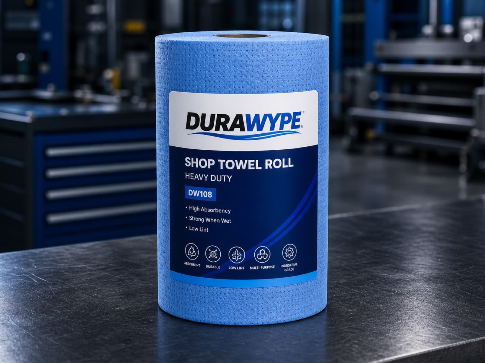 DURAWYPE DW108 Heavy Shop Towel Roll — heavy-duty blue roll