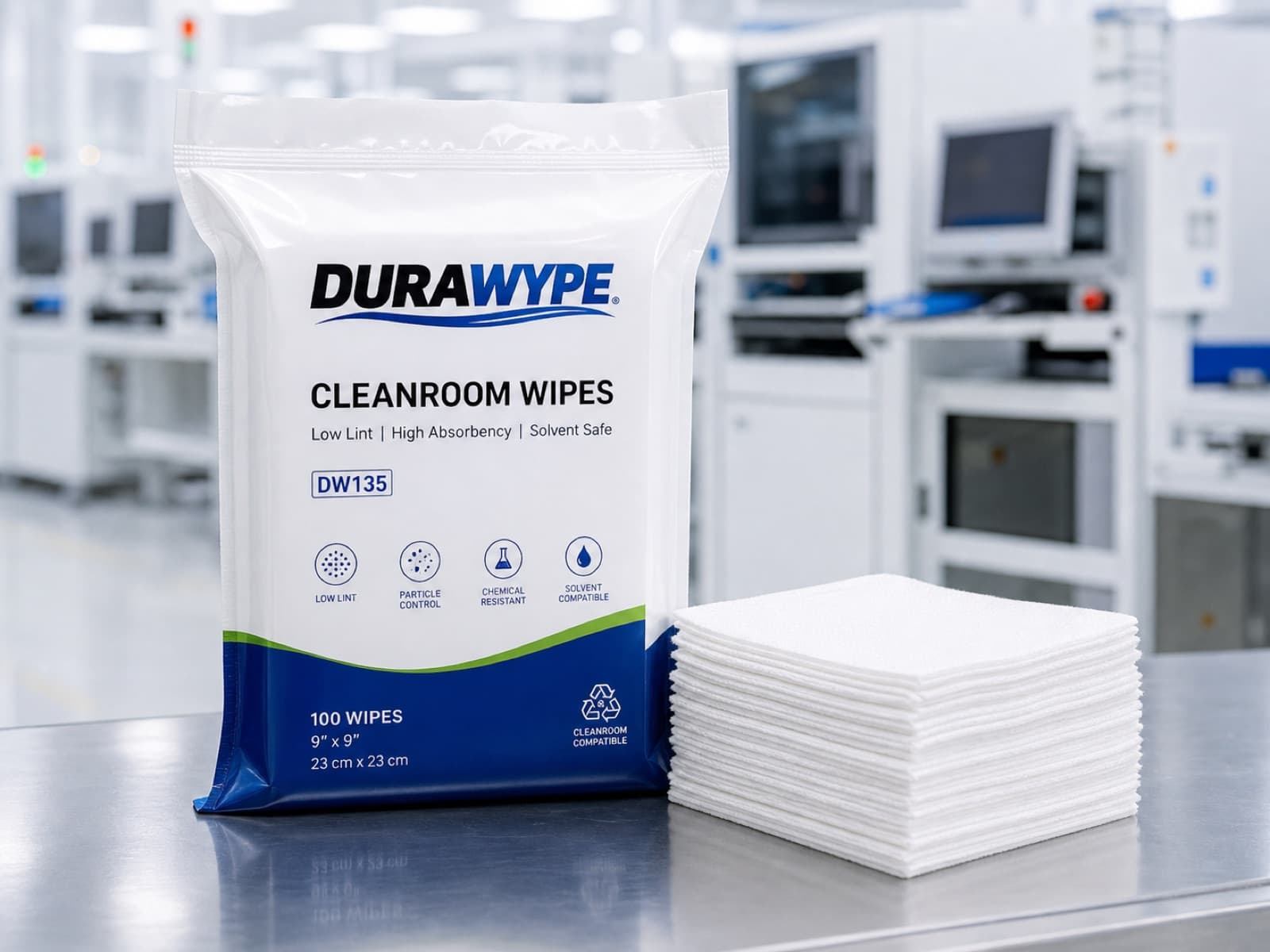DURAWYPE DW135 Cleanroom Wipes — ISO Class 5, low-lint pack