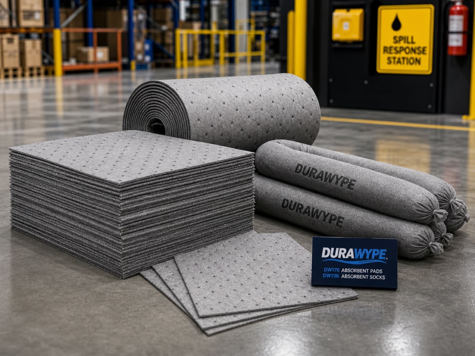 DURAWYPE DW170 Oil-Only Absorbent Pads, socks and roll