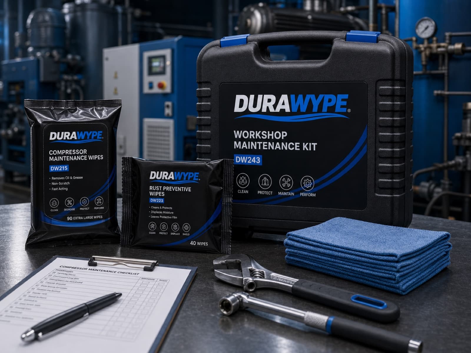 DURAWYPE DW215 Compressor Maintenance Wipes with workshop maintenance kit