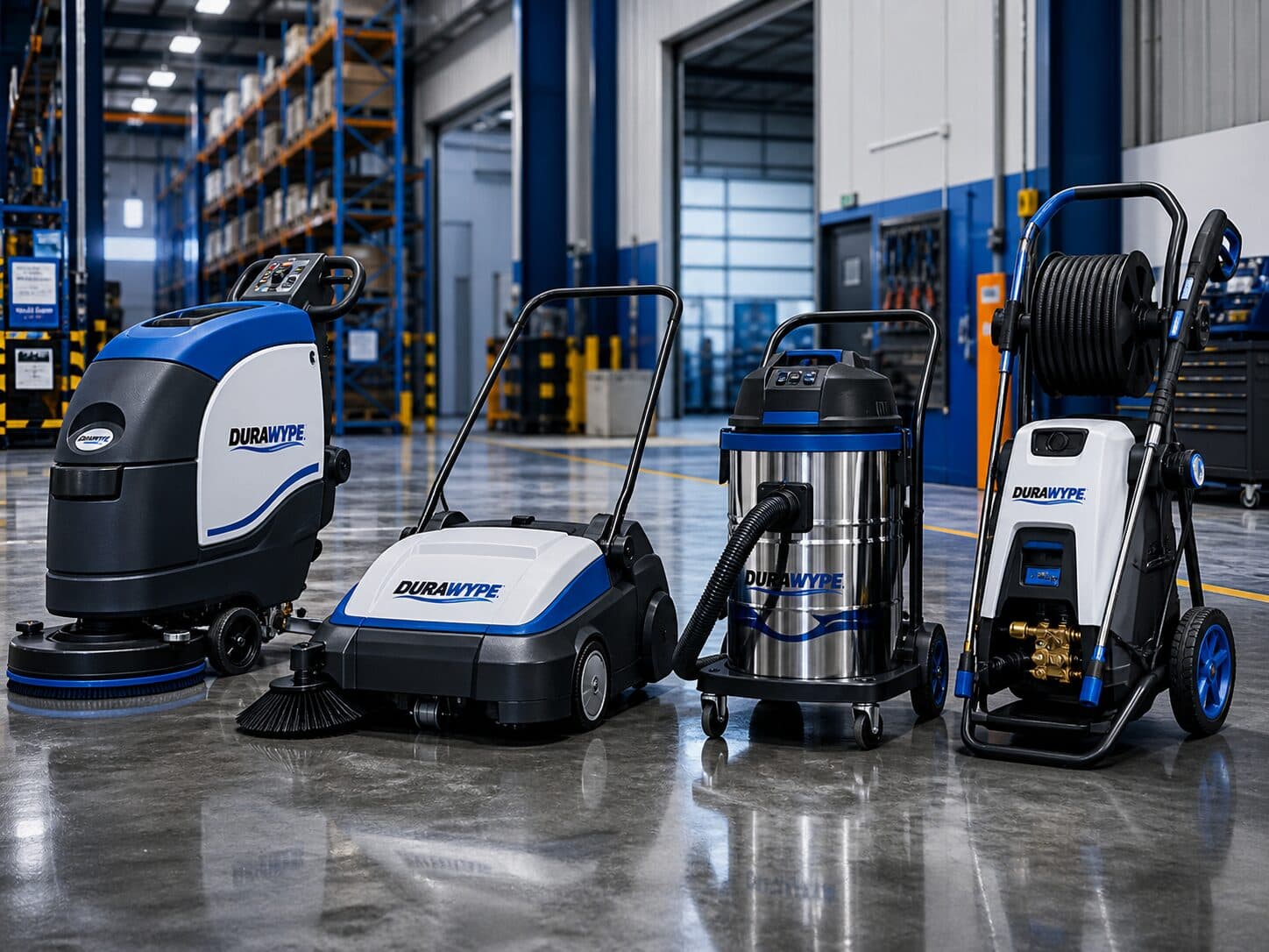 DURAWYPE DW326 Ride-On Scrubber-Drier with the powered floor-cleaning line-up